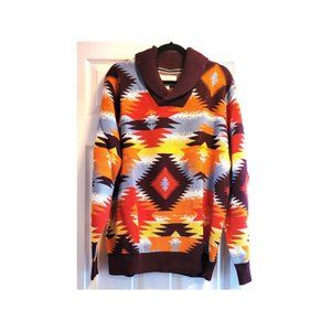 Sun+Stone Men's Ranger All Over Geometric-Print Jacquard Shawl Neck Sweater XXL